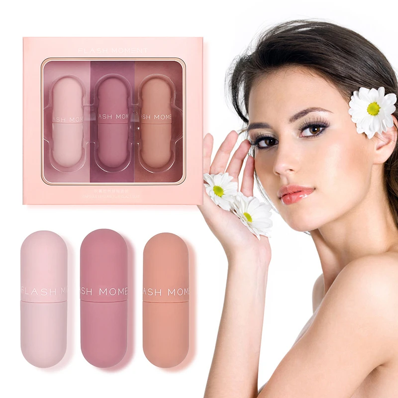 Мини помада 3 шт./компл. матовая бархатная стойкая водостойкая глазурованная