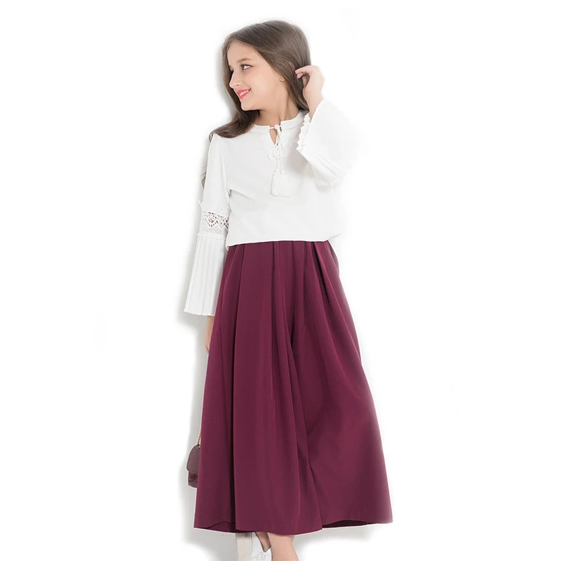 Модный комплект с юбкой для девочек хлопковая шифоновая осенне зимняя детская