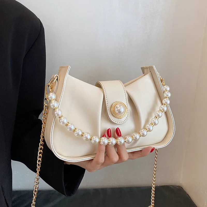 

Женские дизайнерские сумки-конверты из искусственной кожи с бусинами, дамская сумочка через плечо с жемчугом, Женский мессенджер на плечо, ...