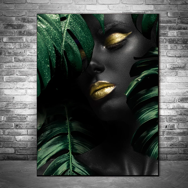Abstract Sexy Girl with Leaf Paintings Print On Canvas Art Fashion Women Posters Modern Wall Pictures for Living Room Home Decor