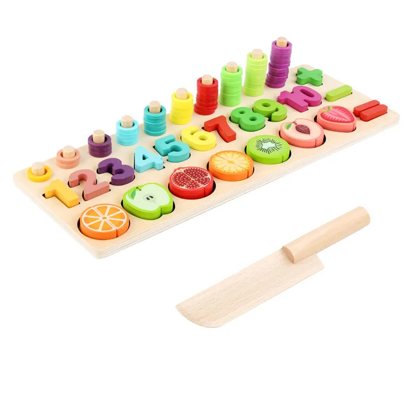 

Wood Math Toy Multi-function Logarithmic Board Cut Fruit Montessori Educational Wooden Math Toys For Children Teaching Aids Gift