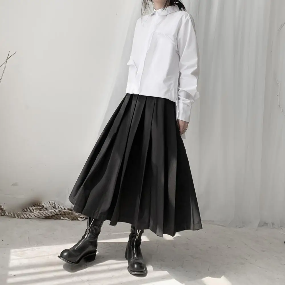 Fangpai Dark Yamamoto Retro Woman half-length pleated dark loose with solid color pleated skirt