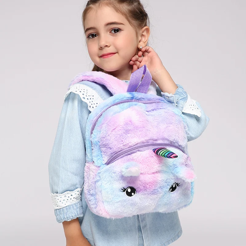 Модные детские плюшевые Школьные рюкзаки с объемным дизайном единорога, школьные сумки для девочек, милые детские сумки для детского сада, ...