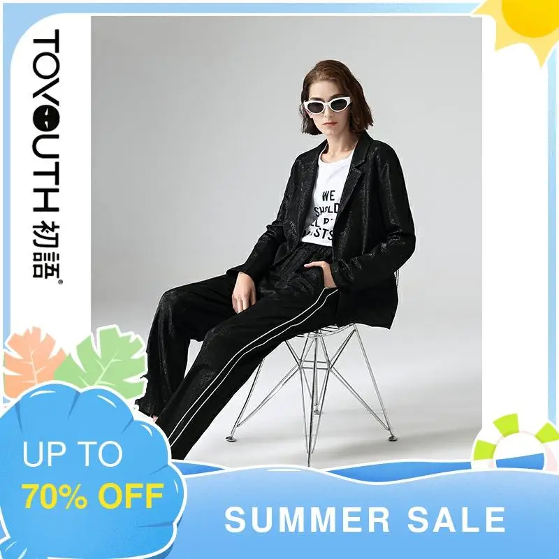 Женский офисный Блейзер Toyouth черный костюм для работы с длинным рукавом хит