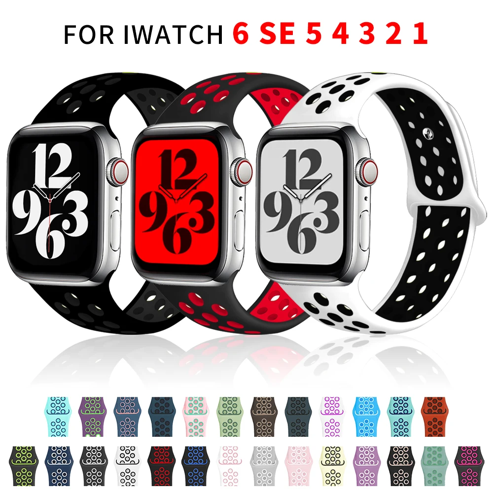 Ремешок силиконовый для Apple Watch Band 44 мм 40 42 38 Воздухопроницаемый браслет наручных