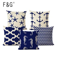 pillow case mediterranean blue sea cushion cover cotton linen anchor geometric sailing printed throw pillows cover home decor