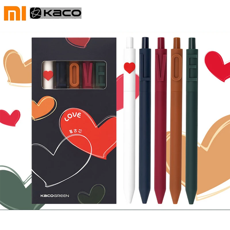 

Xiaomi Kaco Gel Pens 5Pcs/Set Kawaii Love 0.5MM Color Ink Signing Pen Write Smoothly For School канцелярия Stationery caneta