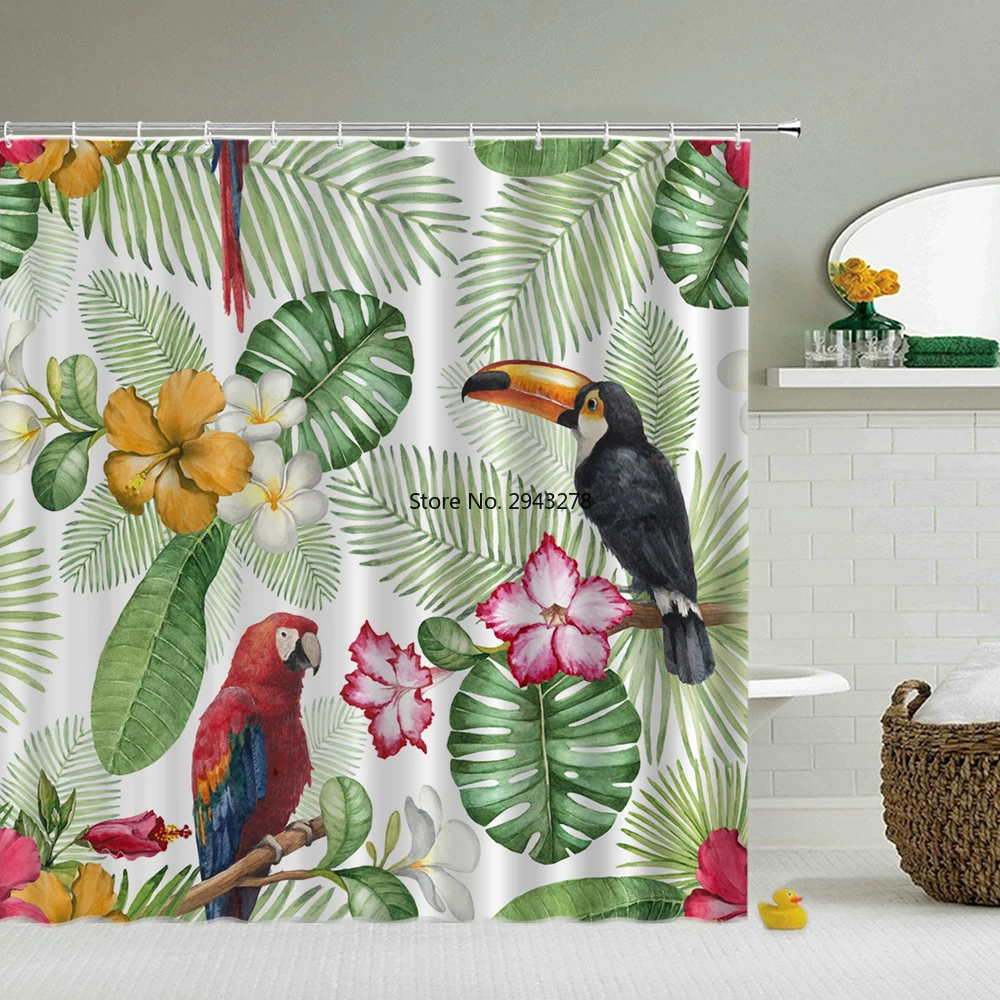 

Waterproof Bathroom Curtains Flower Green Plant Shower Curtain 3D Printing Bathroom Decor With Hooks 180*180cm Bath Screen
