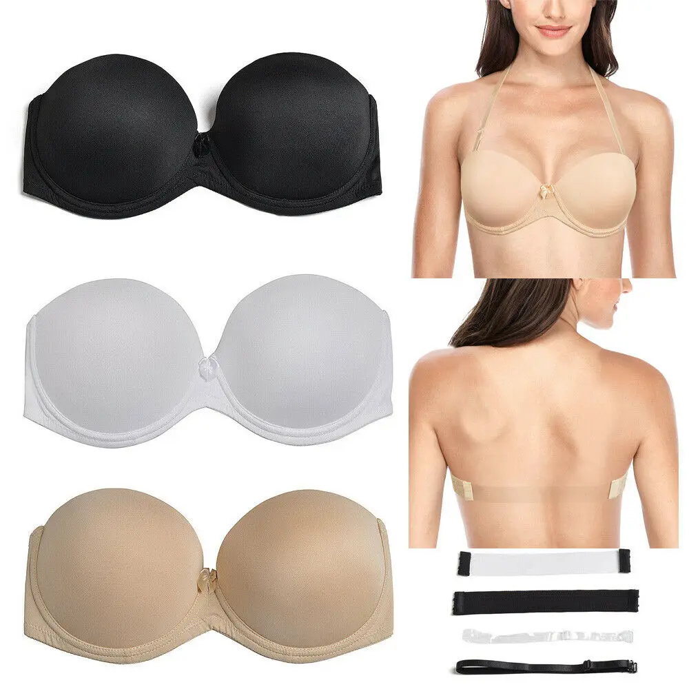

White Bra Strapless Push Up Non-slip Lingerie Transparent Band Strap Women's Bra Plus Size For Big Breast 32-44 C D E F