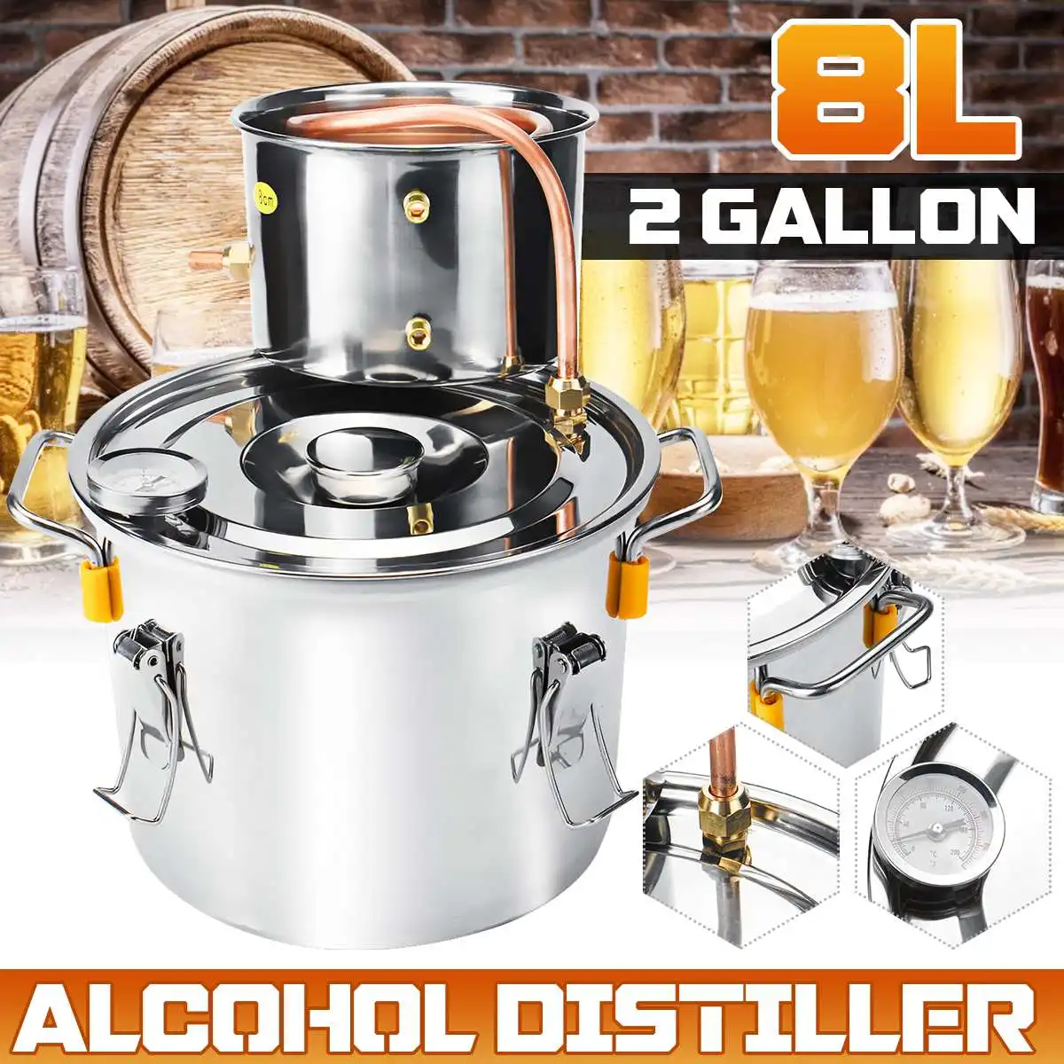 Дистиллятор объемом 8 л 2 галлона Alambic Moonshine алкоголь из нержавеющей меди сделай