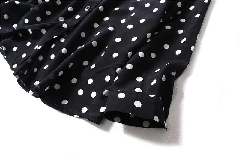 Женская блузка в горошек Офисная рубашка из натурального шелка с длинным рукавом