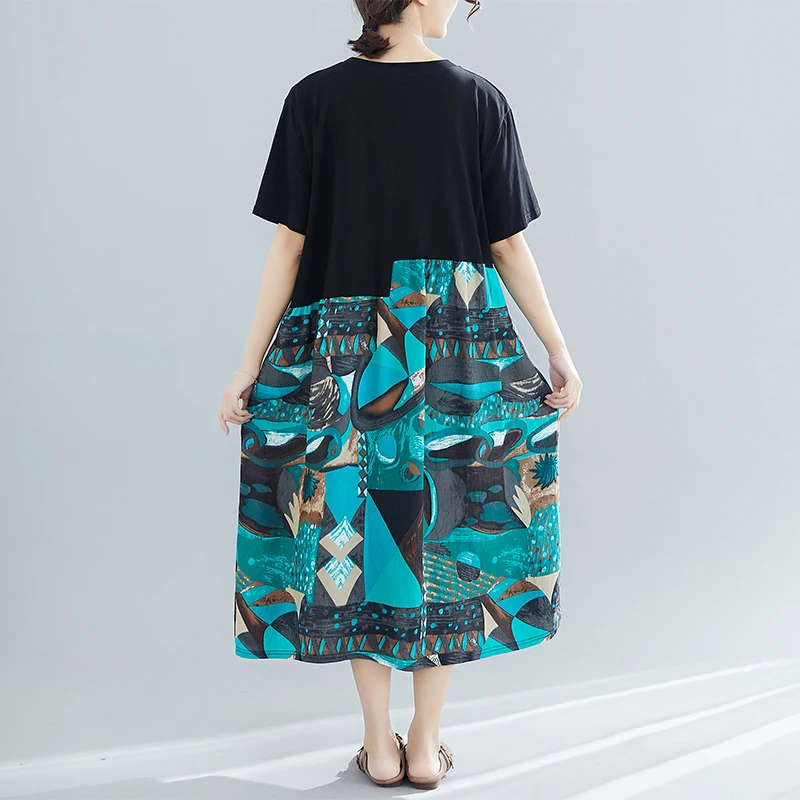 

COIGARSAM Fashion Patchwork Women dress Summer Dresses Green 2108