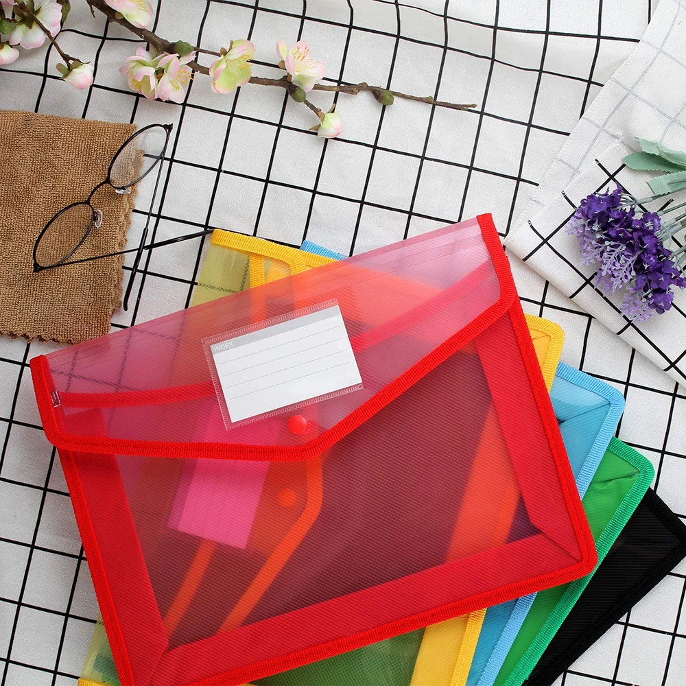 

A4 Transparent Lightweight File Bag Portable Waterproof Folder Document Holder Large Capacity Button Storage School Test Paper
