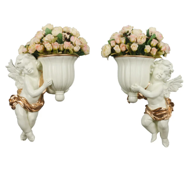 

European Style Wall Decor Creative Hanging Vase Home Gardening Decoration TV Background Angel Ornaments