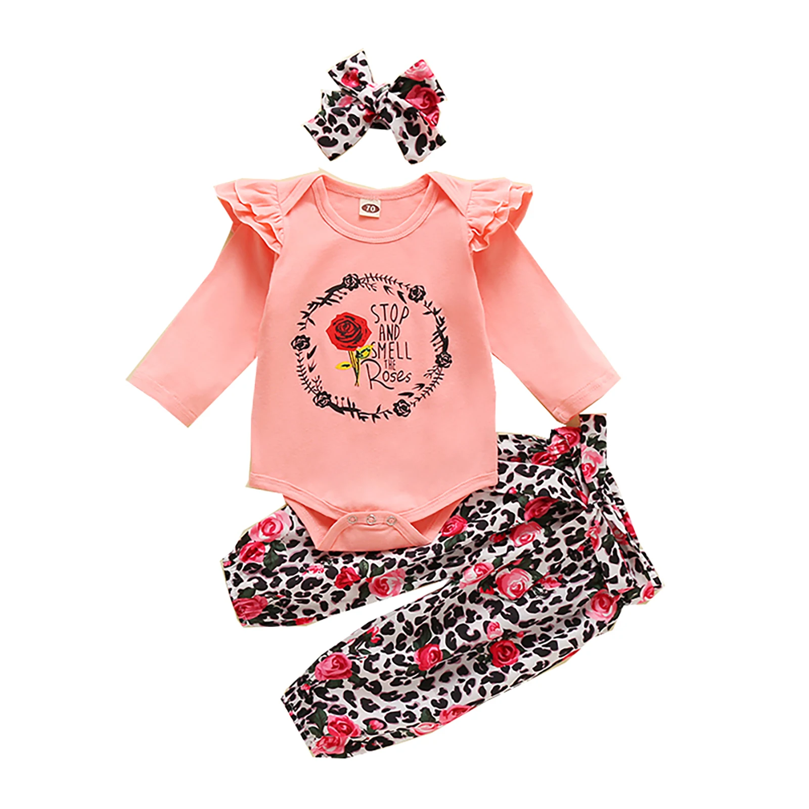 

Комплект для новорожденных из 3 предметов, Осенние комплекты для девочек с длинными рукавами и круглым вырезом комбинезон Цветочный принт с...