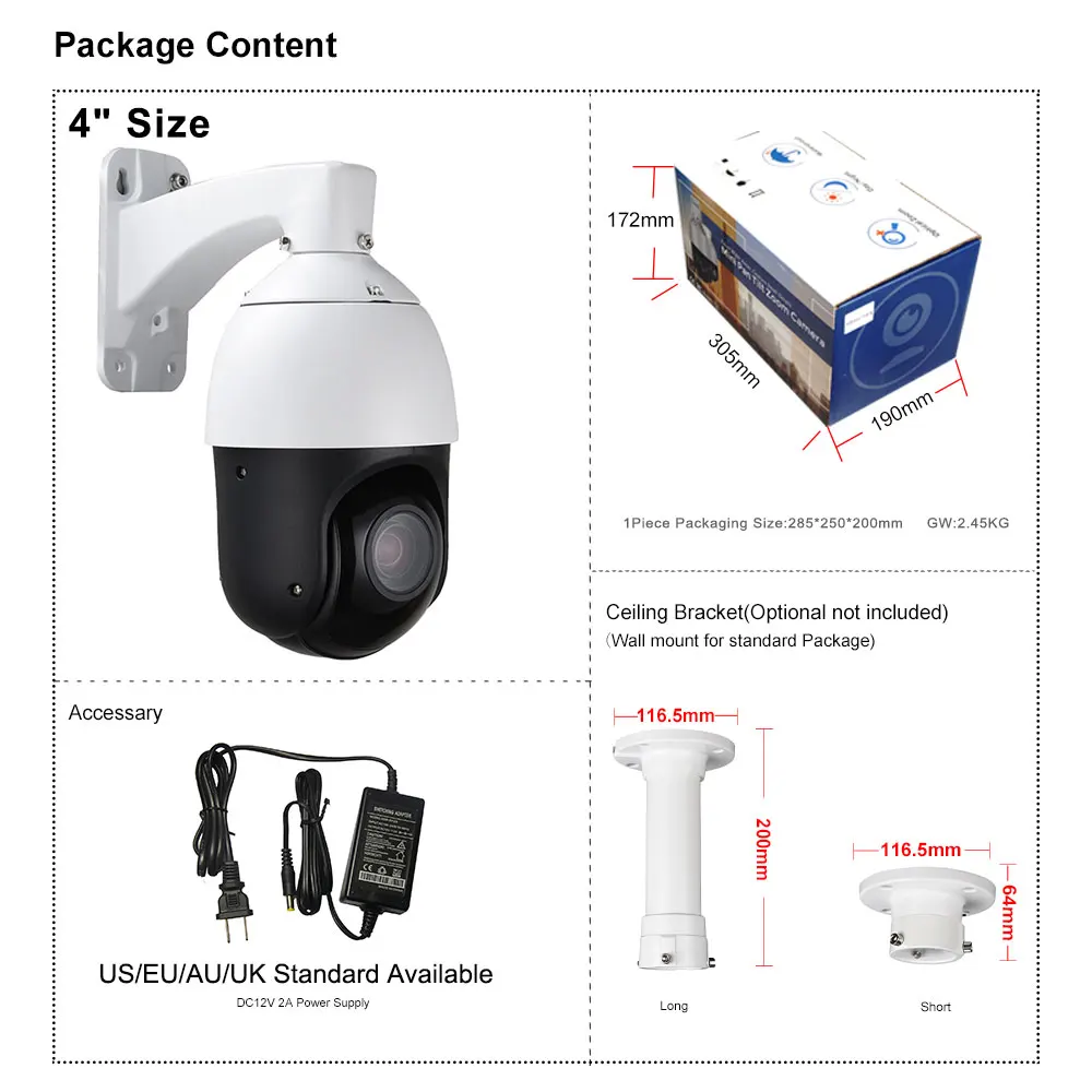 

CCTV Security Outdoor 4" MINI 2MP PTZ Camera AHD 1080P 960P Speed Dome Camera 30X ZOOM Auto Focus IR 100M Coaxial PTZ Control