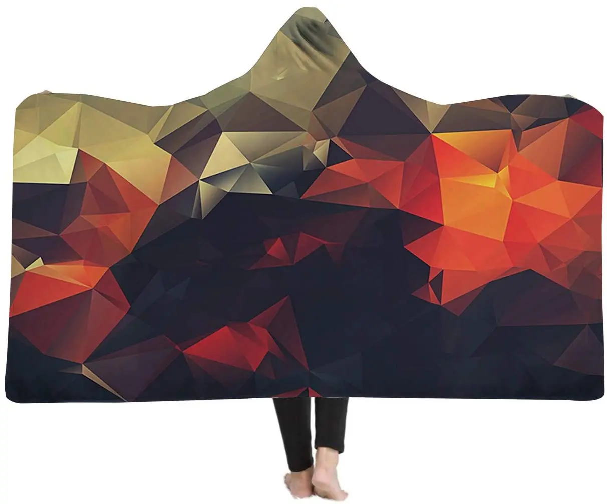 

Одеяло с капюшоном для мужчин и женщин, плюшевое мягкое одеяло с красочным геометрическим принтом алмазов, шерпа-флис