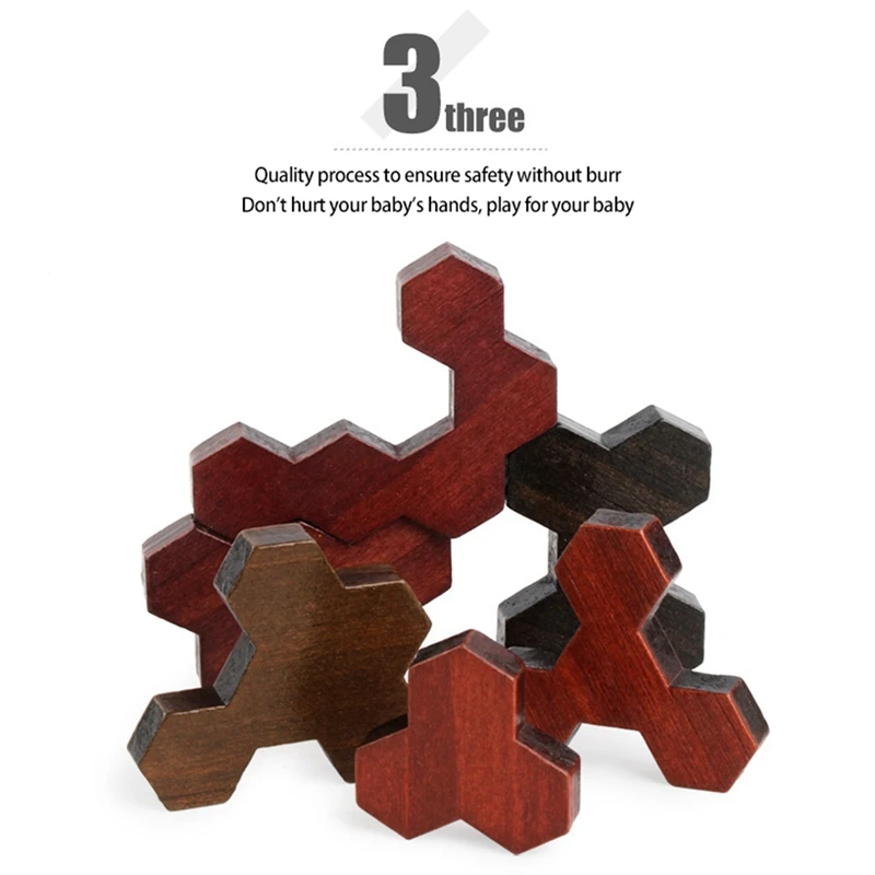 

Children's adult wooden hexagon puzzle honeycomb shape tangram puzzle toy geometric logic IQ game parent-child interactive game