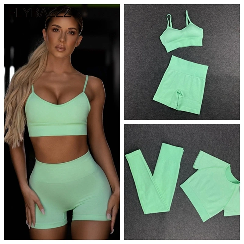 

Women Seamless Yoga Set Workout Shirt Sport Pants Two Pieces Set Gym Clothing Shorts Crop Top High Waist Run Leggings Sports Set