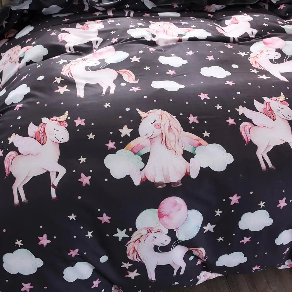 

denisroom Cute unicorn bed linens pink bedding sets Nordic Duvet Cover set Quilt cover Queen king size GD63#