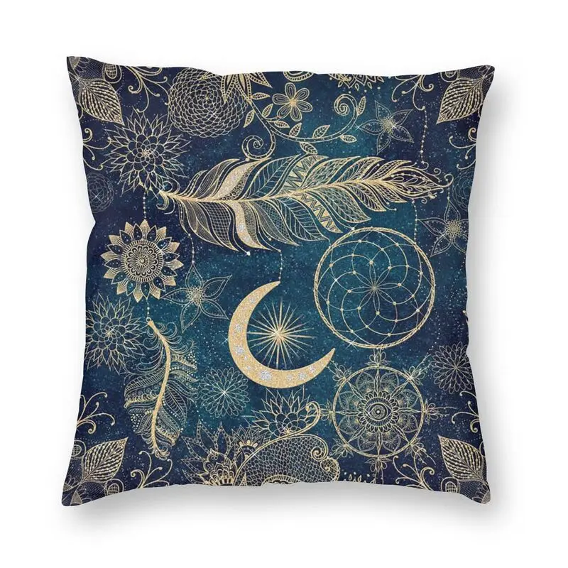 

Cool Whimsy Gold Glitter Dreamcatcher Feathers Mandala Throw Pillow Cover Decoration Geometric Flower Cushion Cover Living Room