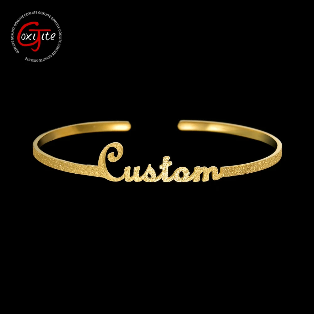 

Goxijite Fashion Custom Matte Name Bangle Bracelet For Women Personalized Adjustable Frosted Nameplate Bangles Unique Gift