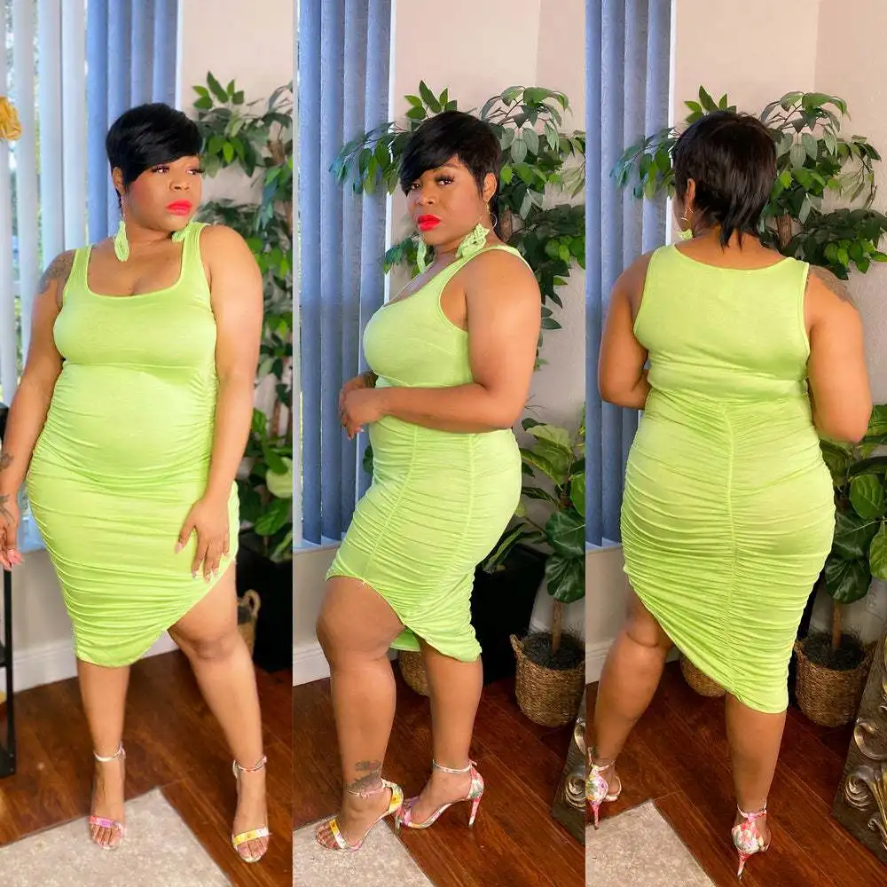 

Fashion Women Solid Short Dresses Straps U Neck Sleeveless Asymmetric Style Knee Length Sexy Ladies Summer Dress New Coming