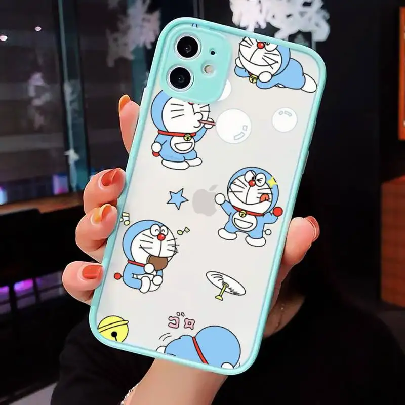 

Cartoon Doraemon Robot cat Phone Case Matte Transparent For iPhone 12 Mini 11 Pro XR XS Max 7 8 Plus
