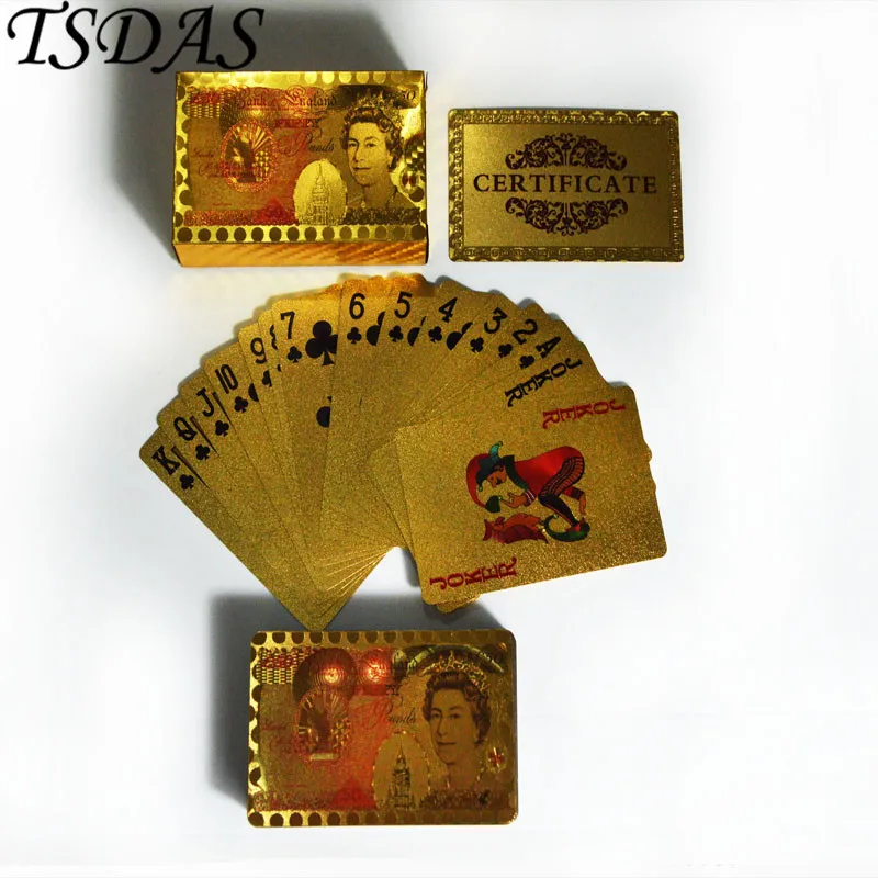 UK Елизаветы фунт Стиль позолоченный игральные карты для покера полный Цвет