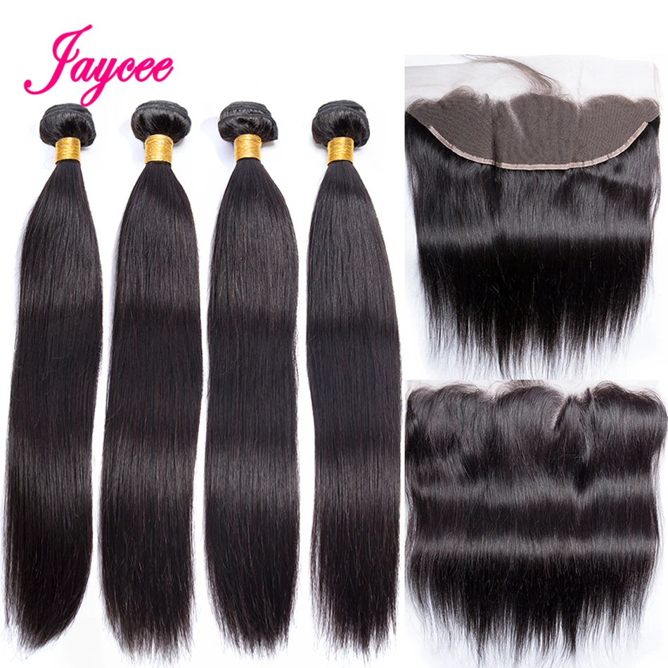Jaycee Связки малайзийских волос с закрытием прямой пучок s фронтальной и 4 шт