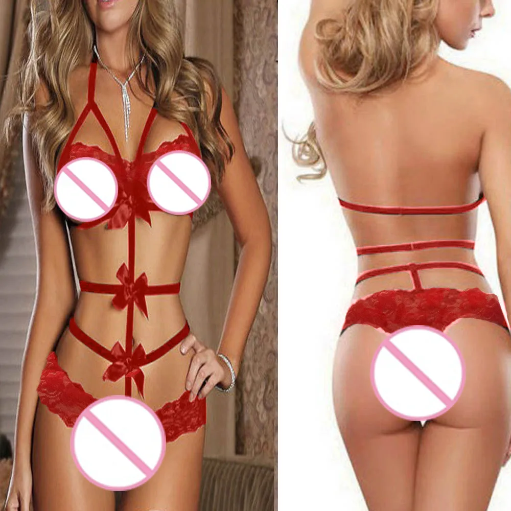 Женское Сексуальное белье Babydoll кружевное платье с бантом Ночное стринги ночное