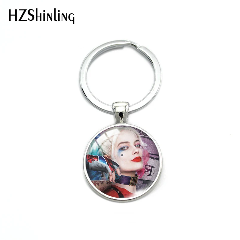 HZSHINLING Новая мода отряд самоубийц Харли Куинн петтерн брелок для ключей круглой формы стеклянные Кулоны Подвески Брелок