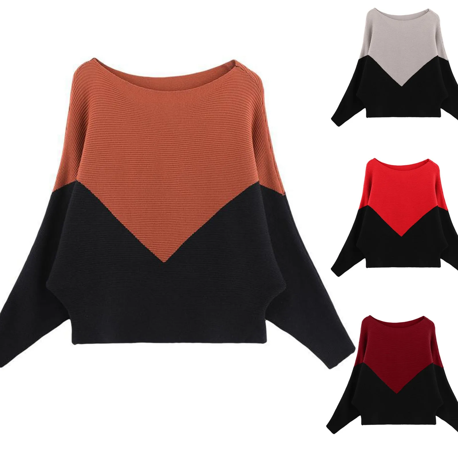 

2021 Autumn winter Fashion New Female One-Word Neck Bat Sleeve Loose Large Size Peach Heart Stitching Sweater Top Trendy Sweater