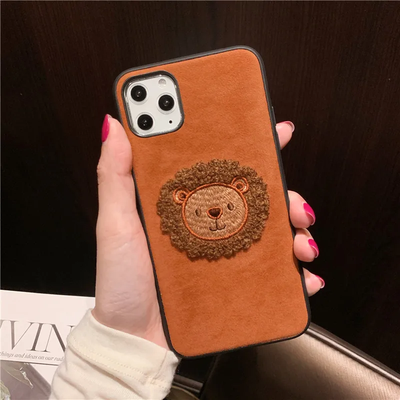 

Plush embroidery lion iPhone 12 pro max cartoon iPhone 12 new coque iphone 11 pro animal iPhone xs plush iPhone XR/x/7p/8p