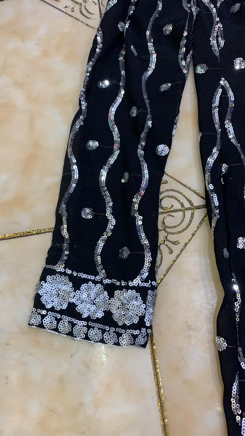 New Arrival Sequin Beading Outwear Coat And Pant Set Black