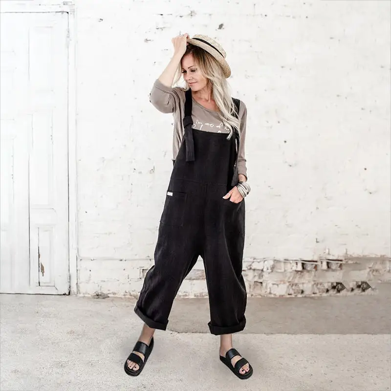 Women Laides Solid Color Pocket Loose Trousers Casual One-Piece Pants Jumpsuits Girls Jeans Romper Playsuit |