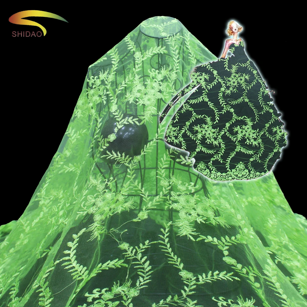 

African high quality green color women full dress lace embroidery fabrics