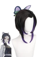 kochou shinobu wig with headwear cosplay costume demon slayer kimetsu no yaiba heat resistant synthetic hair women