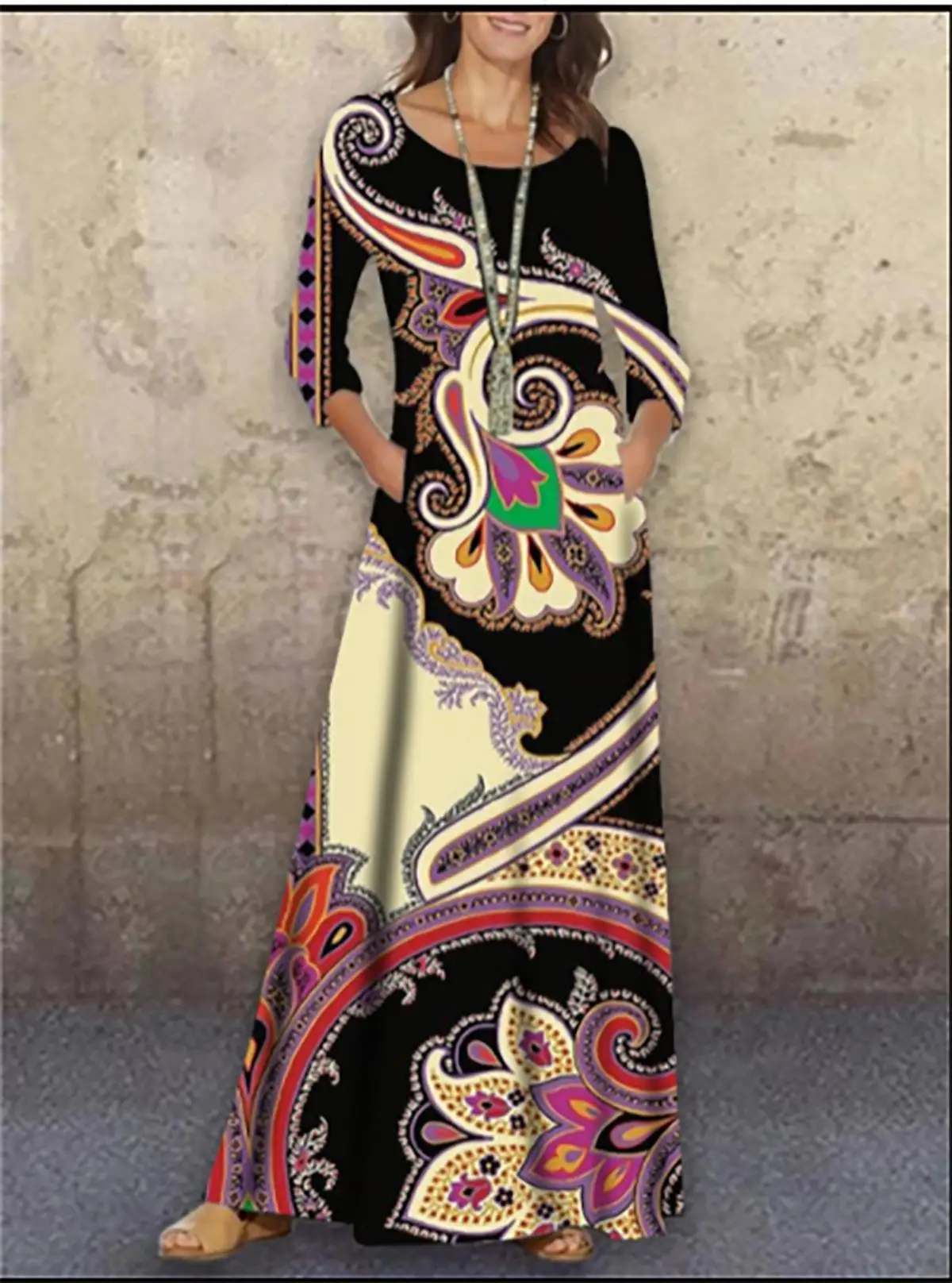 

2021 Spring Autumn Women Dress Long Sleeve Party Dress Casual Loose Abstract Printed Maxi Dresses Vestido Robe Femme