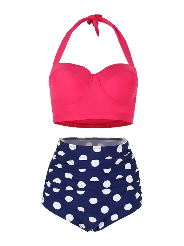 Женский купальник бандо в горошек винтажный женский танга бикини с высокой