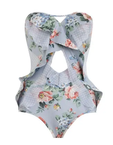 

KEENEST One-piece Swimsuit Women Cutout Ruffle Monokini 2020 Summer Bathing Suit Swimwear Monokini