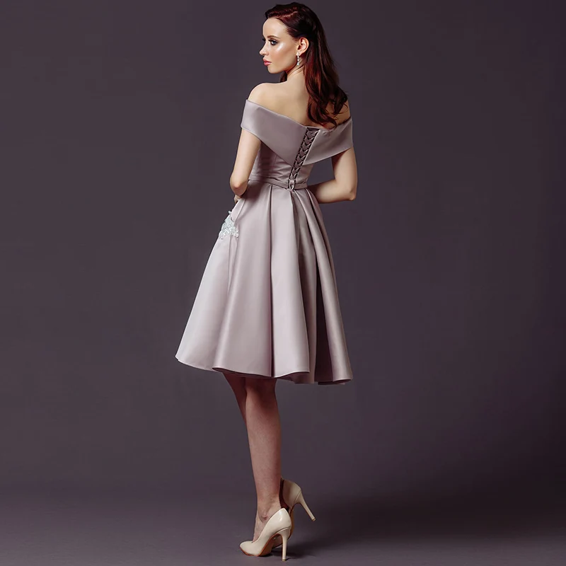 

Weilinsha Off the Shoulde Cocktail Dress 2021 ELgant Sweetheart Appliques Knee Length Satin Special Occasion Gowns