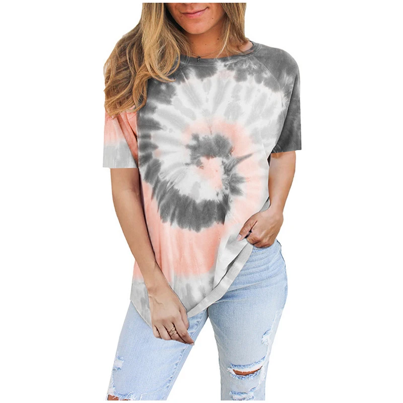 

2021 New Fashion Trend Womens Printed Short Sleeve TShirt Casual Round Neck Geometric Gradient Tshirt Women 500230