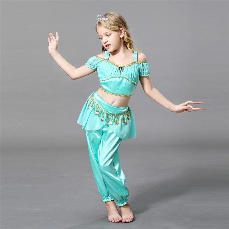 Арабское причудливое платье принцессы зеленое Аладдина для девочки