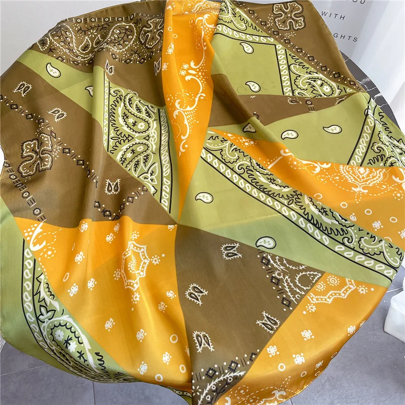 

2021 Fashion Women Small Square Scarf 70*70cm Silk Scarf Vintage Cashew Flower Satin Hair Ties Bands Neckerchief Bandana Paisley