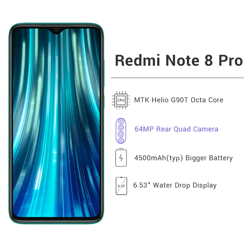 Xiaomi Redmi Note 8 Pro с глобальной версией, 6 ГБ ОЗУ, 128 Гб ПЗУ, 64 мп, четырехъядерный смартфон MTK Helio G90T, четыре ядра, 4500 мА/ч