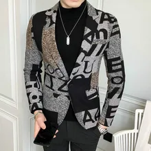 Letter Print Wool Woolen Blazer Men 2020 Winter Men Blazer Casual Suit Jacket Slim Fit Party Club Wedding Social Blazer Homme (4)