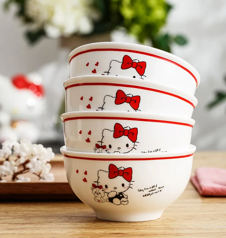 4pcs 4.5/5inch Kitty ceramics Bowl breakfast Korean bowl salad Dessert Children tableware Kitchen Household Dinnerware | Дом и сад