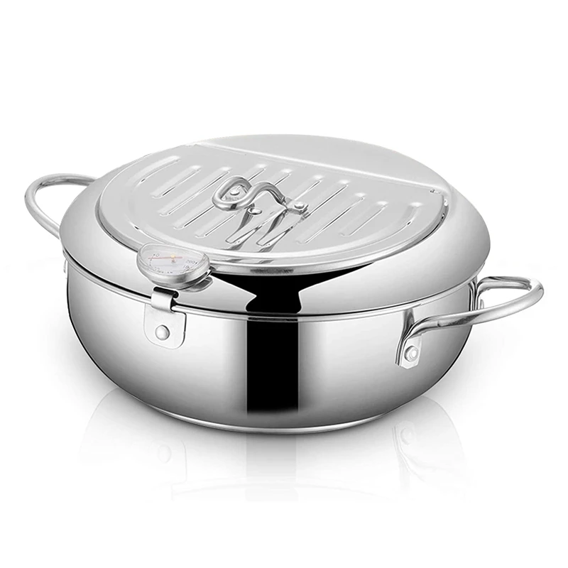

Tempura Deep Fryer,2.2L Mini 304 Stainless Steel Frying Pot Pan,with Temperature Control and Oil Filter Rack Lid 8.0Inch
