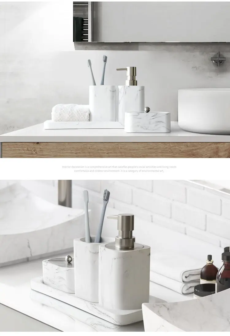 bathroom accessory set soap dispenser cotton jar mouthwash cup imitation marble tumblertoothbrush holder and tray marble white free global shipping